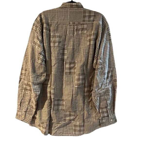 NWT VTG Y2K Nautica Shirt Mens Tan and White Madras Button Down Full Fit Size L - Picture 2 of 5